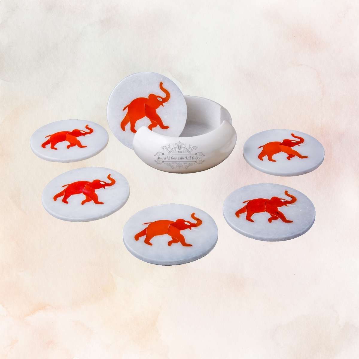 Elephant Carved Design Marble Coaster